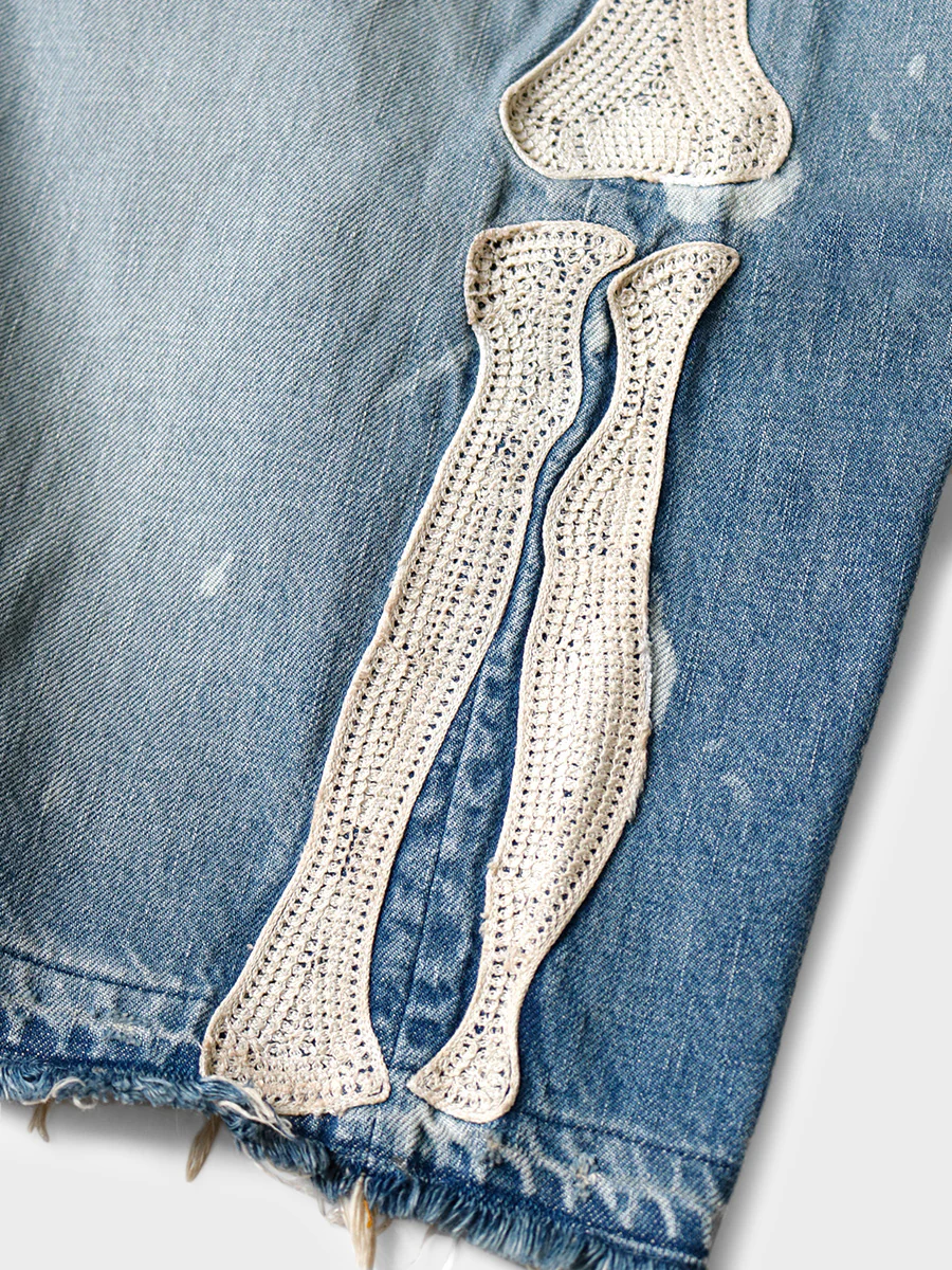 Blue Denim Bone Shorts - Image 4