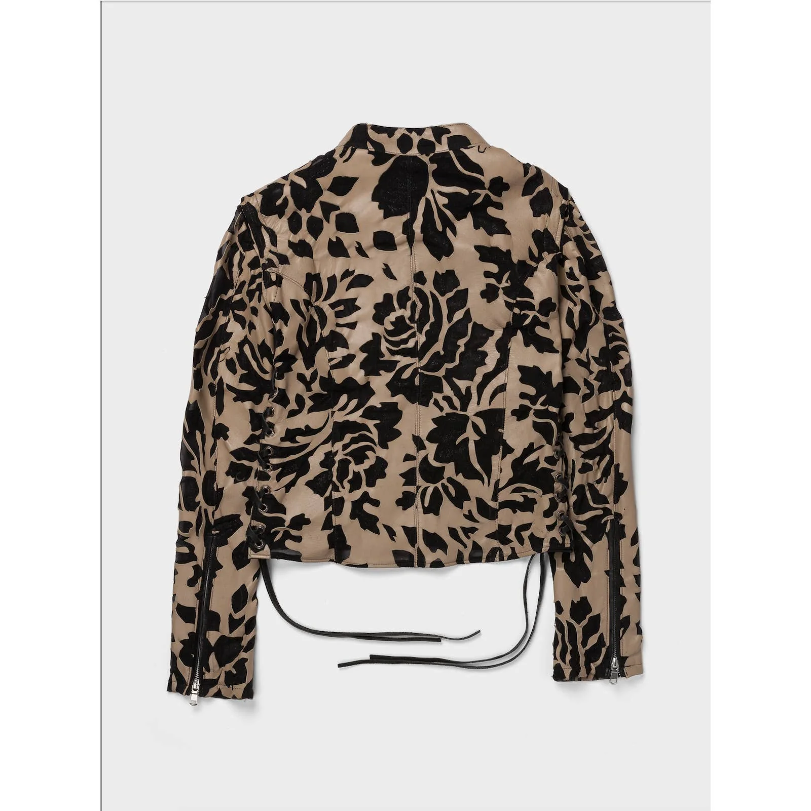 Laser-Cut Floral Silk & Leather Jacket - Image 3