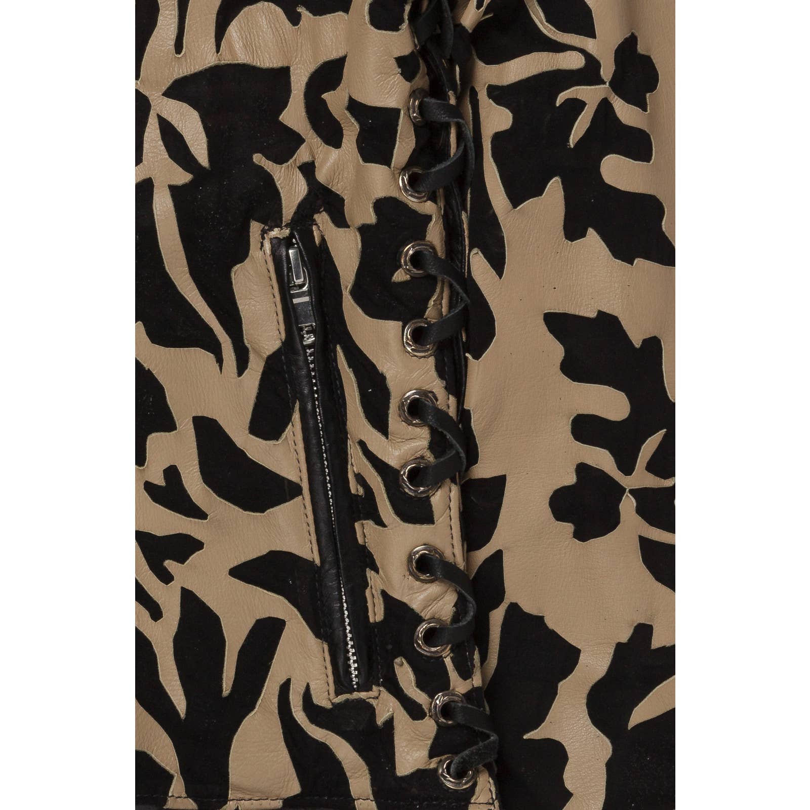 Laser-Cut Floral Silk & Leather Jacket - Image 4